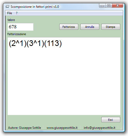 Fattori Primi Fattori Primi di Giuseppe Sottile - giux C\C++