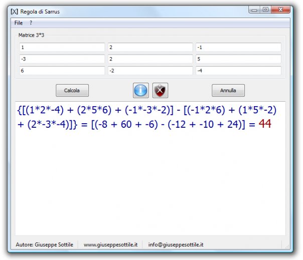 Regola di Sarrus regola di sarrus di Giuseppe Sottile - giux C\C++